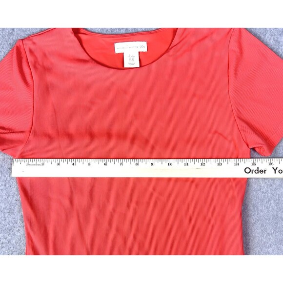 House of Harlow 1960 Bodysuit Womens Medium Coral Ribbed Button Stretch Comfort - Picture 6 of 12